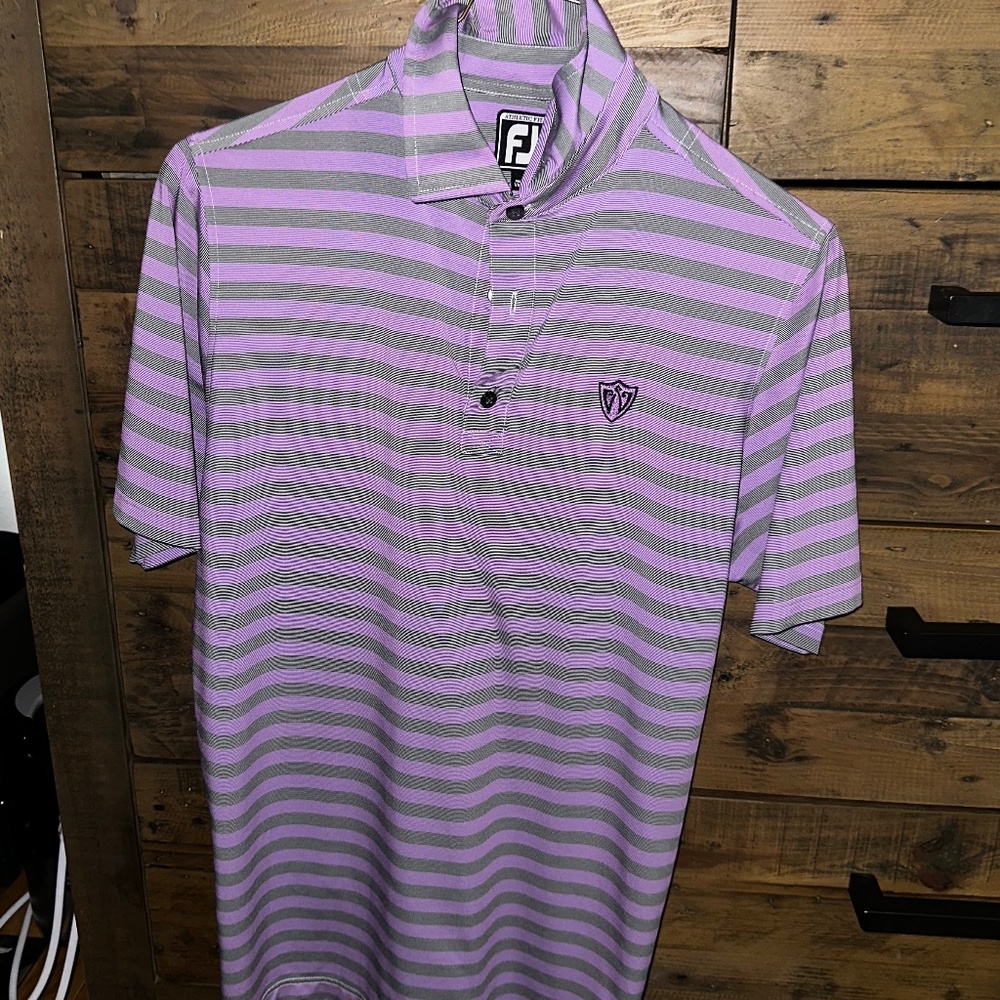 Men’s Footjoy shirt Athletic fit medium purple with black white stripes